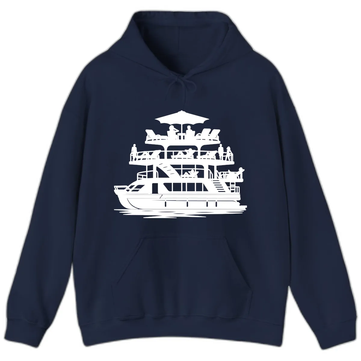 Pontoon Party People On Deck Hoodie in Navy