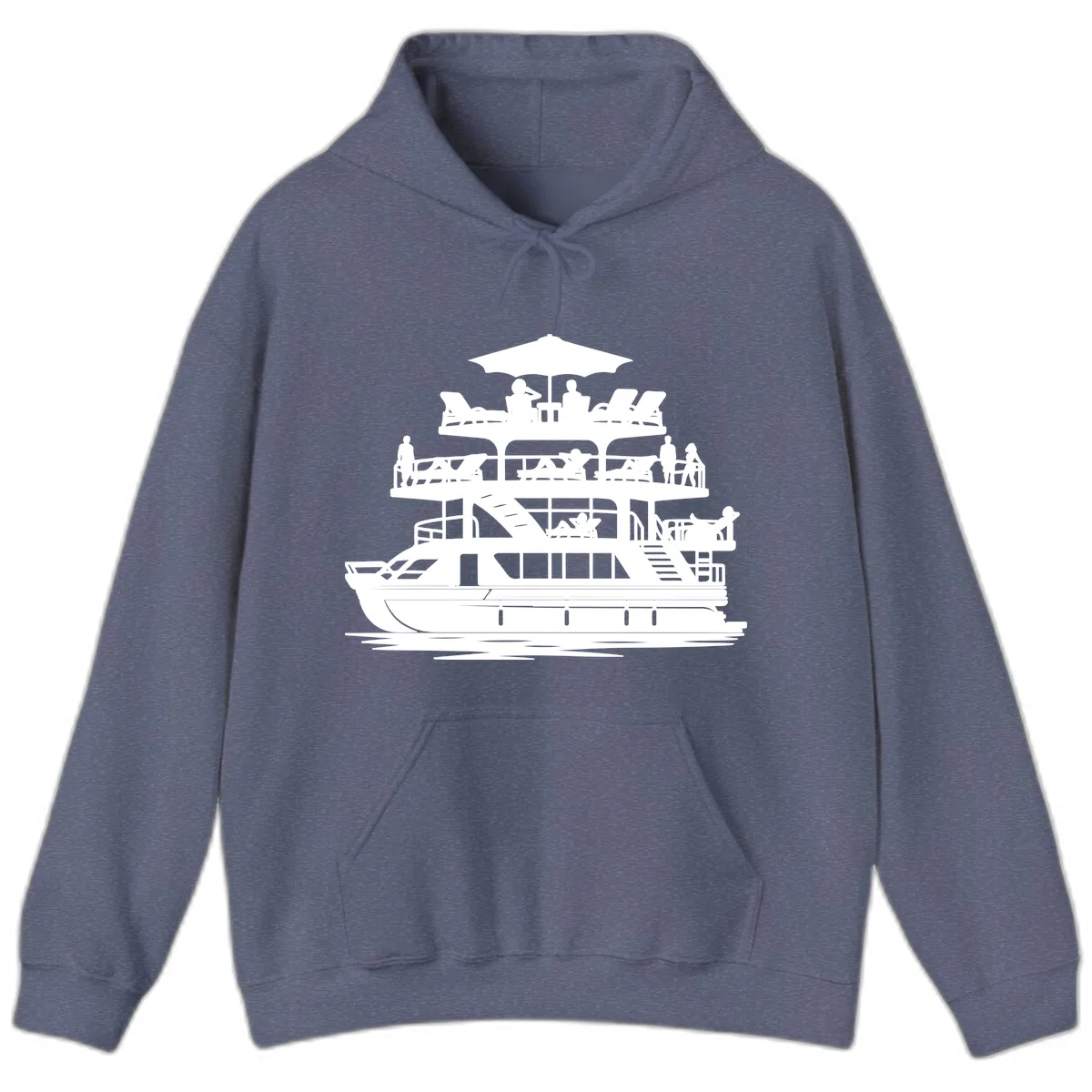 Pontoon Party People On Deck Hoodie in Heather Navy