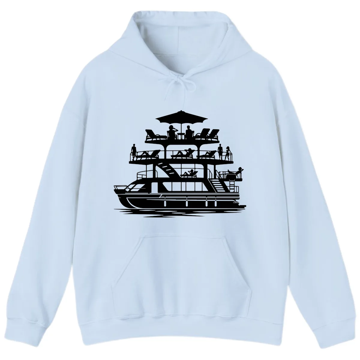 Pontoon Party People On Deck Hoodie in Light Blue