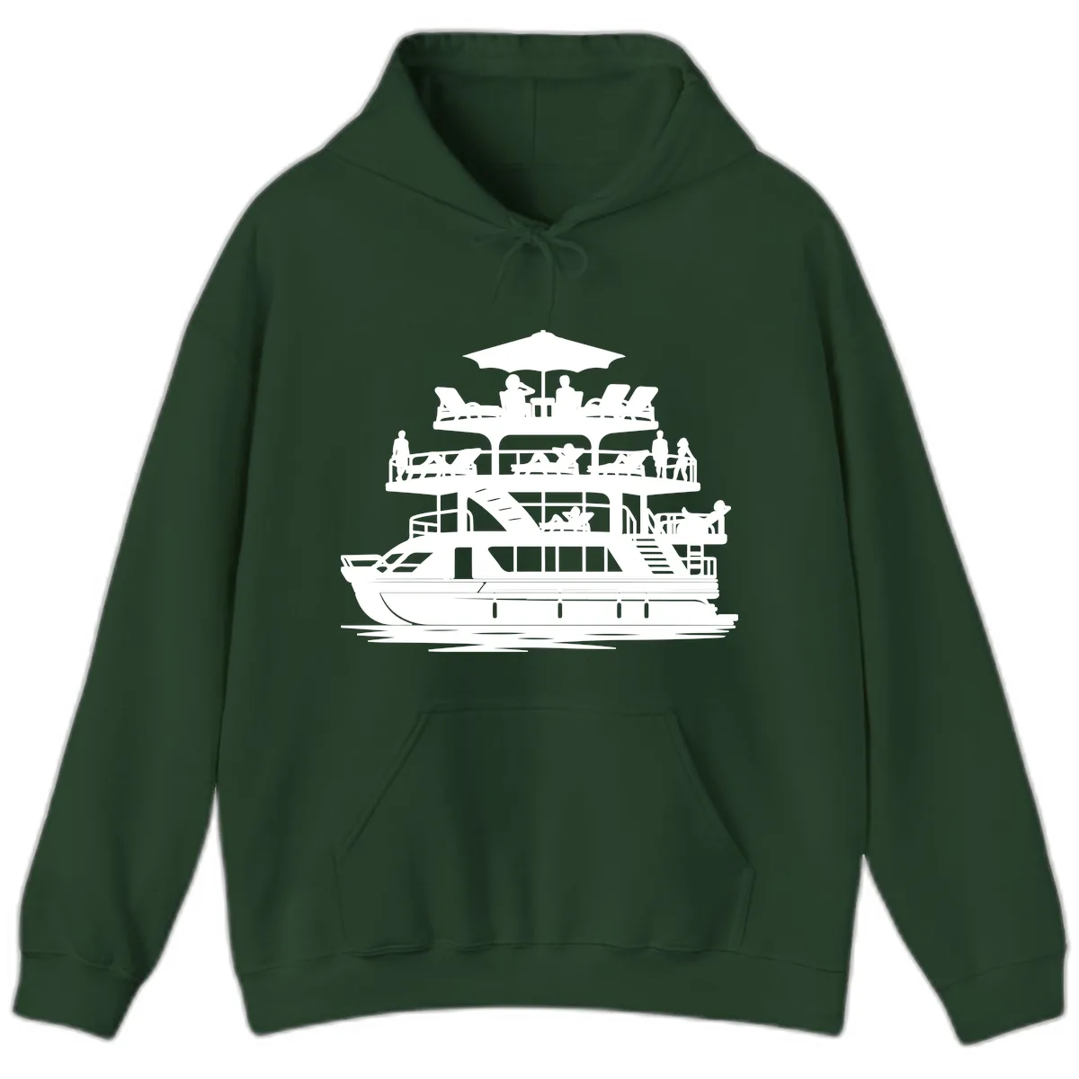 Pontoon Party People On Deck Hoodie in Forest Green