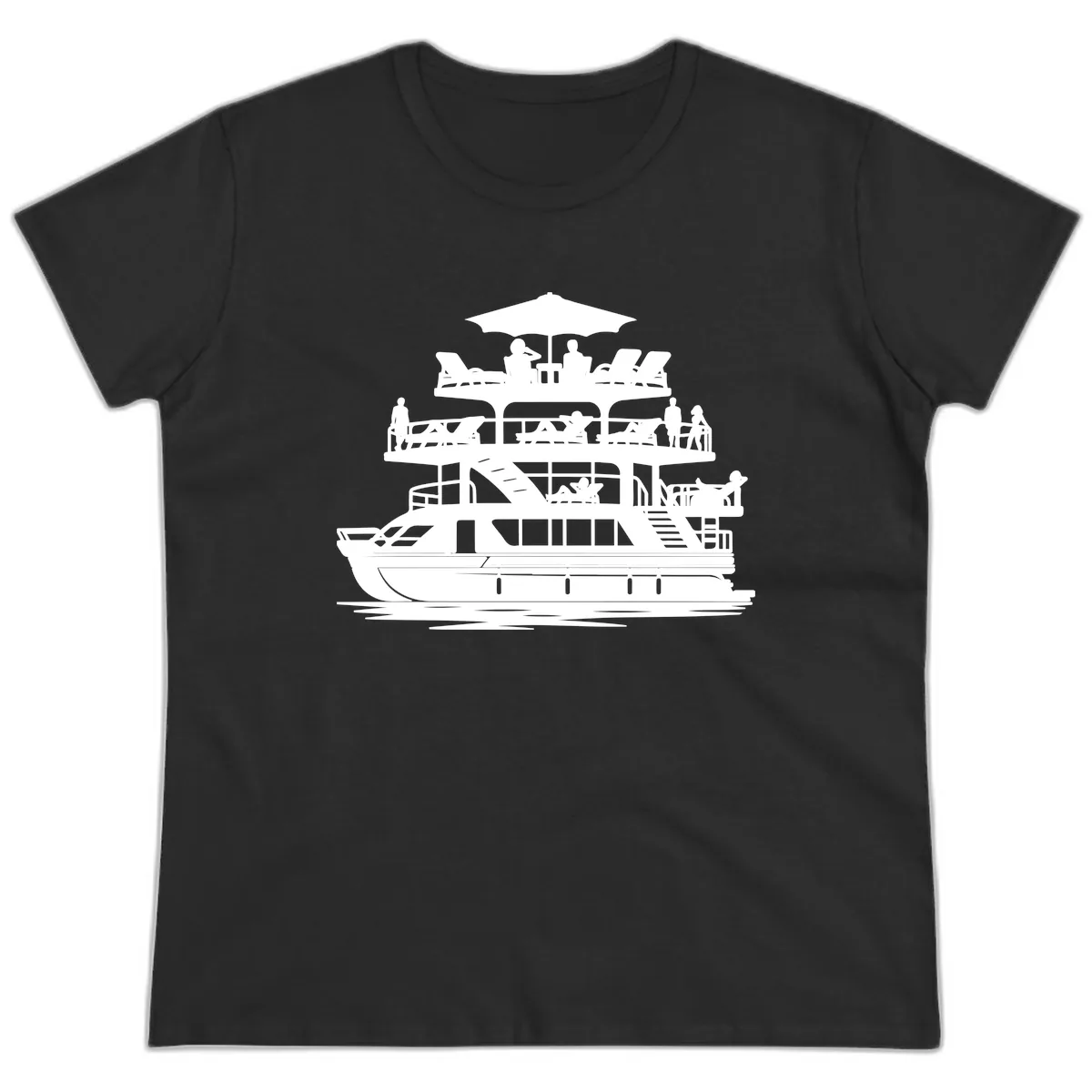 Pontoon Party People On Deck Ladies Tee in Black