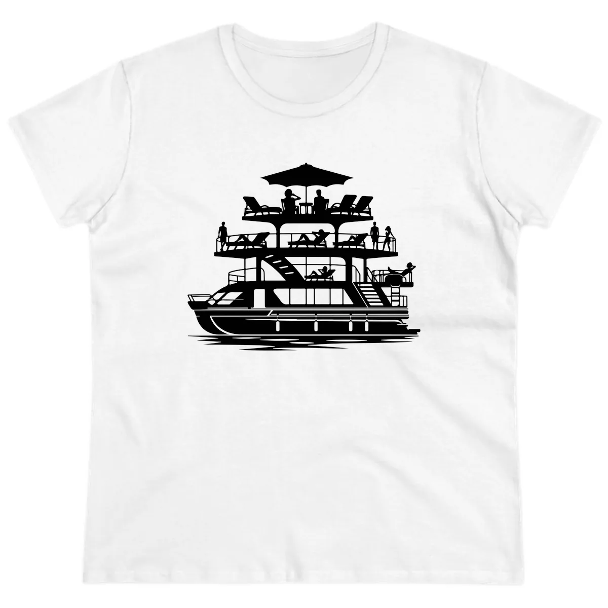 Pontoon Party People On Deck Ladies Tee in White