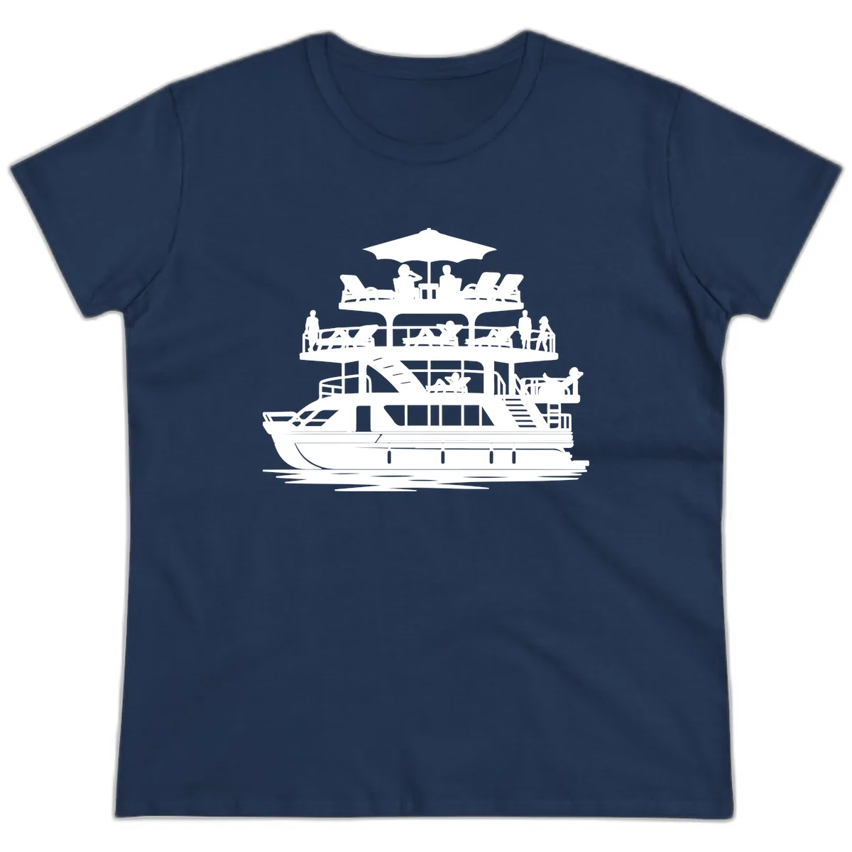 Pontoon Party People On Deck Ladies Tee in Navy