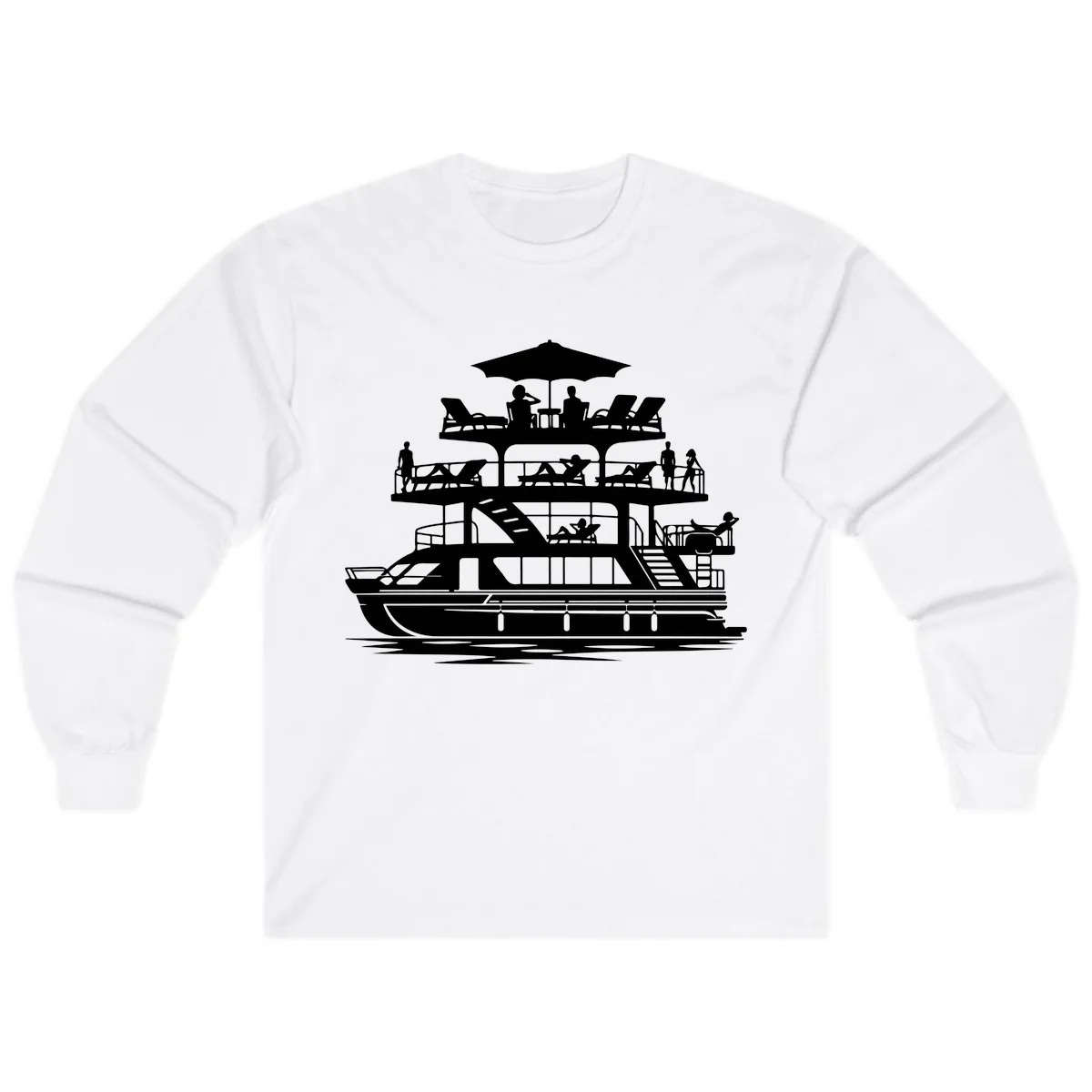 Pontoon Party People On Deck Long Sleeve in White
