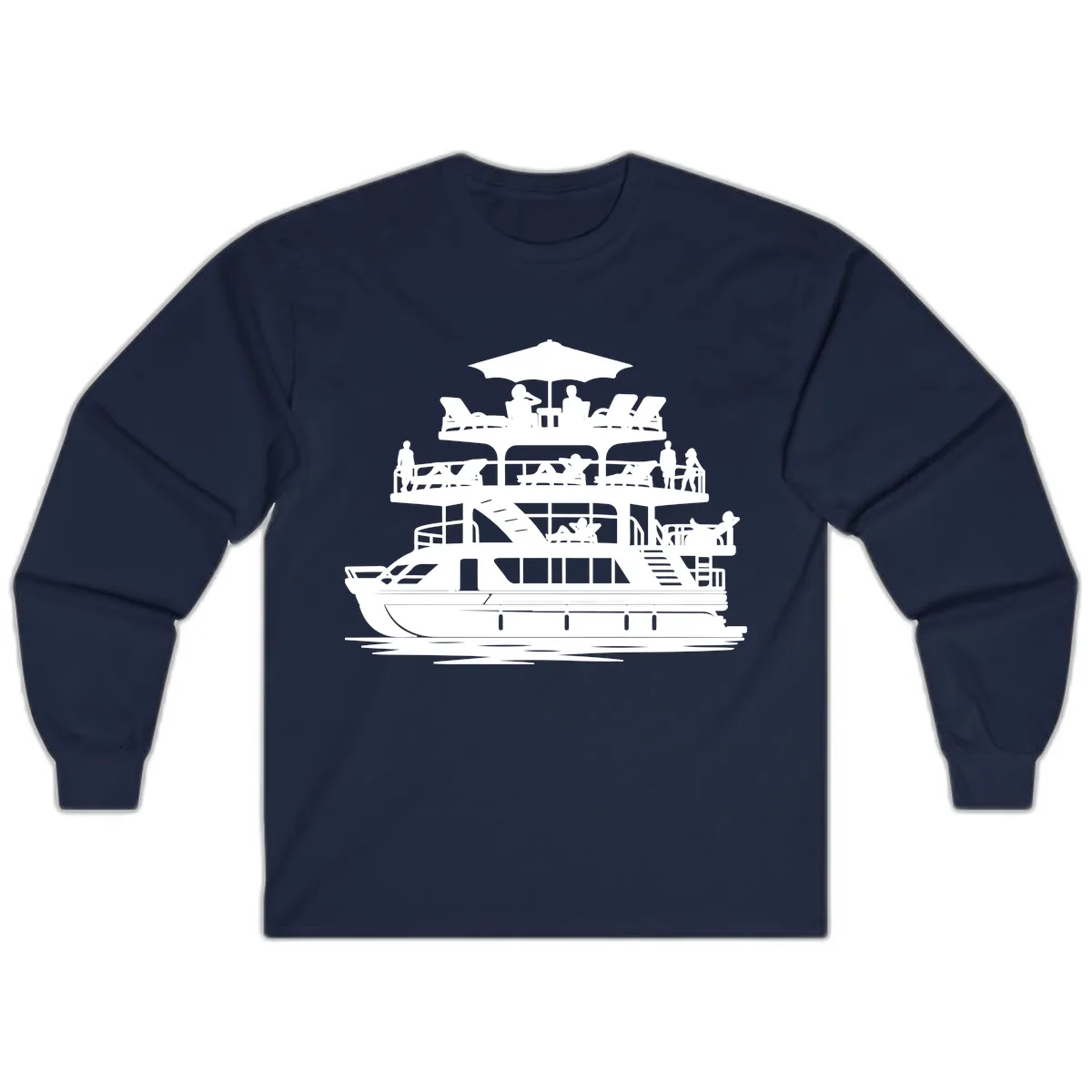 Pontoon Party People On Deck Long Sleeve in Navy