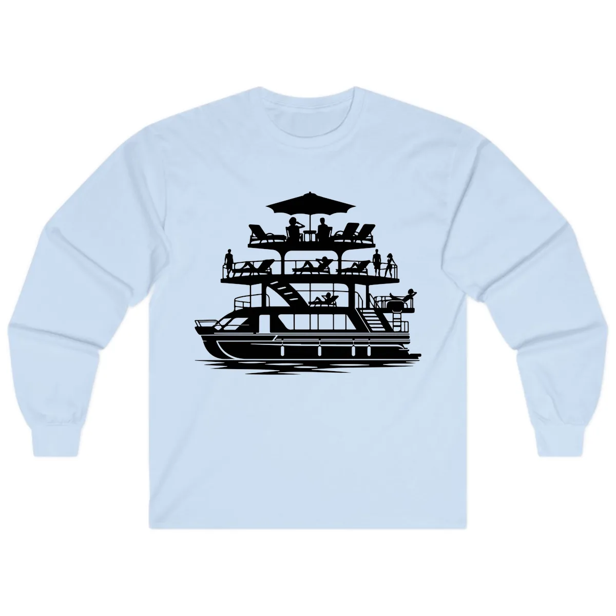 Pontoon Party People On Deck Long Sleeve in Light Blue