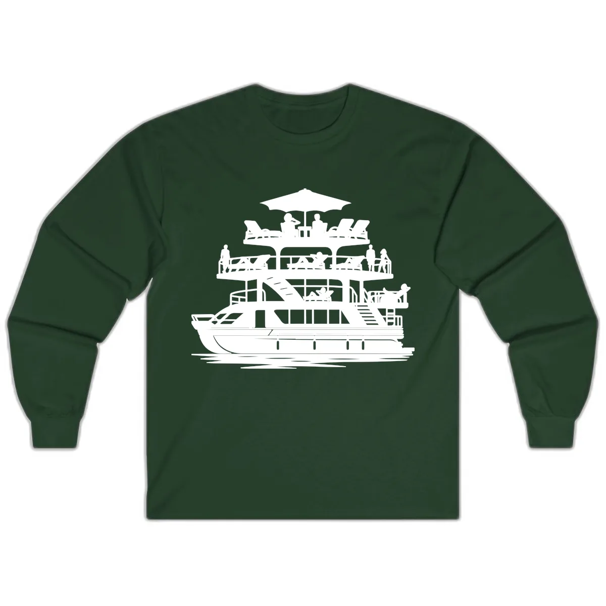 Pontoon Party People On Deck Long Sleeve in Forest Green