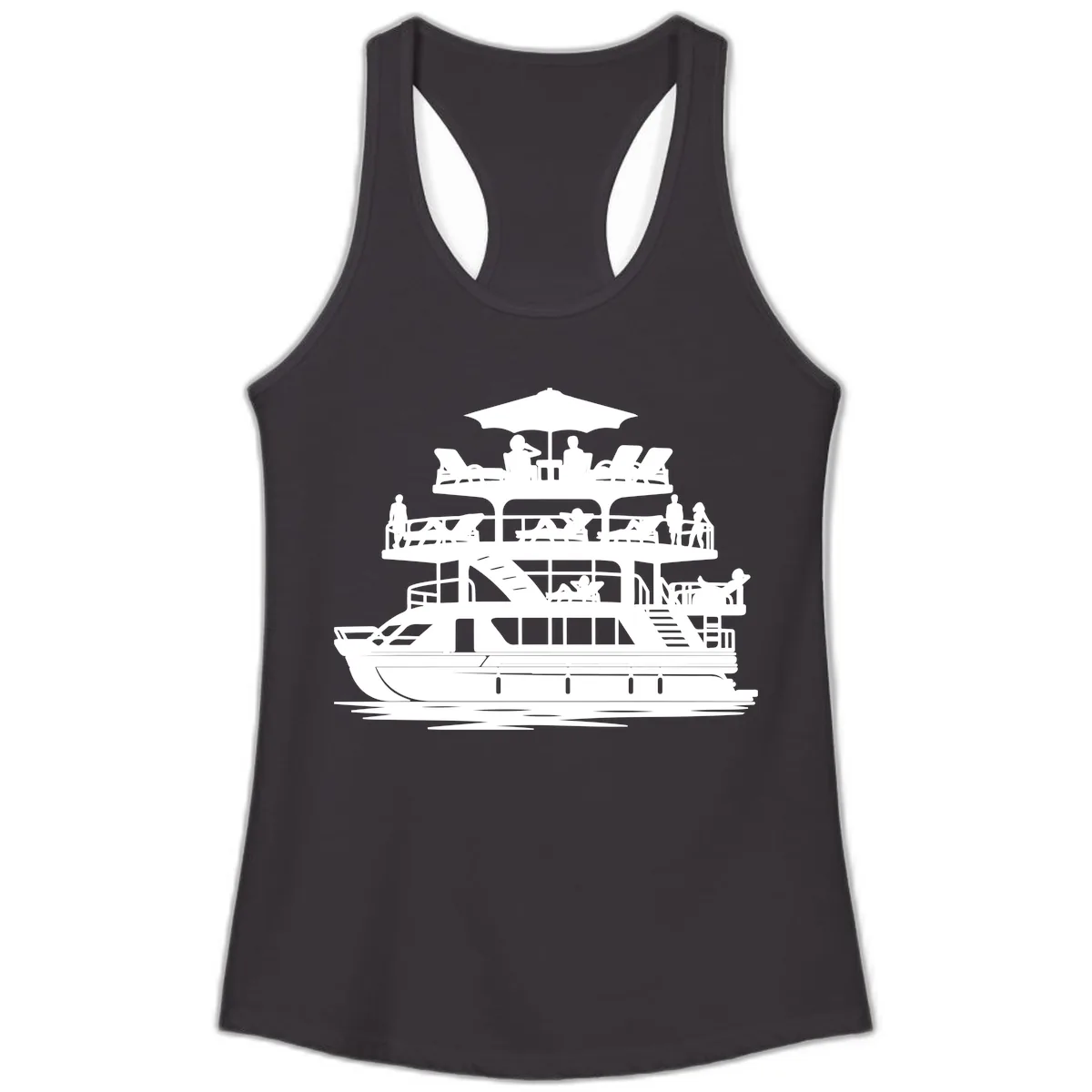 Pontoon Party People On Deck Ladies Tank in Black