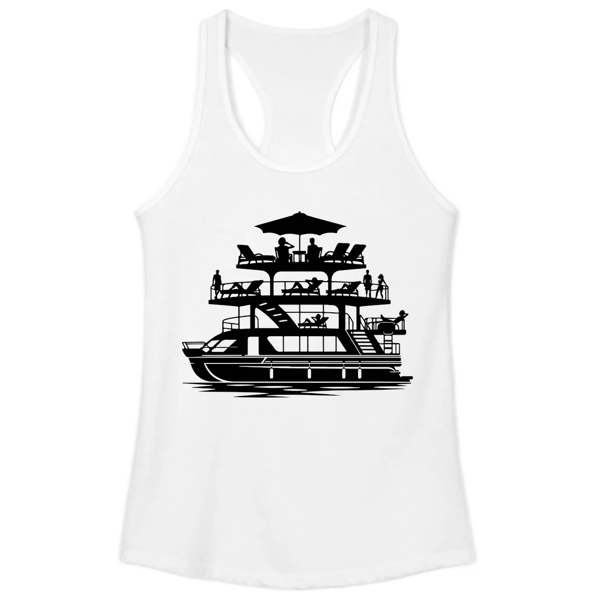 Pontoon Party People On Deck Ladies Tank in White