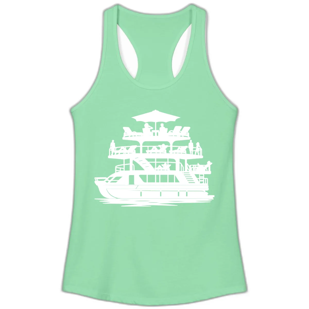 Pontoon Party People On Deck Ladies Tank in Solid Mint