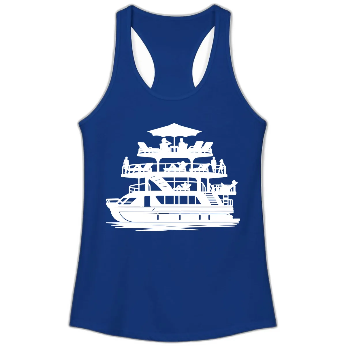 Pontoon Party People On Deck Ladies Tank in Solid Royal