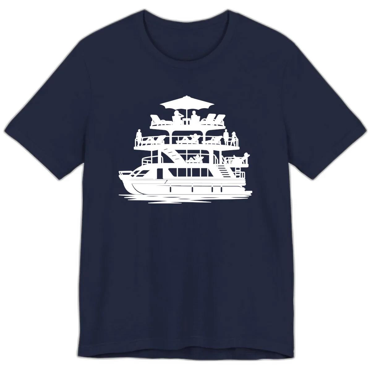 Pontoon Party People On Deck Premium T-Shirt in Navy