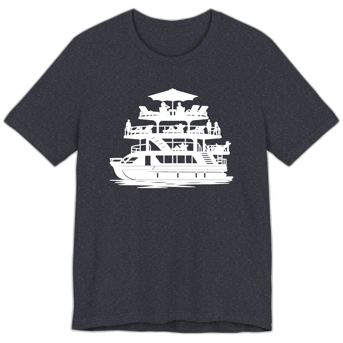 Pontoon Party People On Deck Premium T-Shirt in Heather Navy