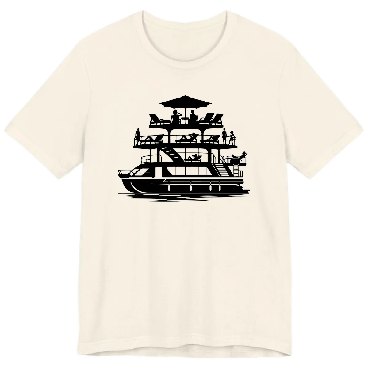 Pontoon Party People On Deck Premium T-Shirt in Natural