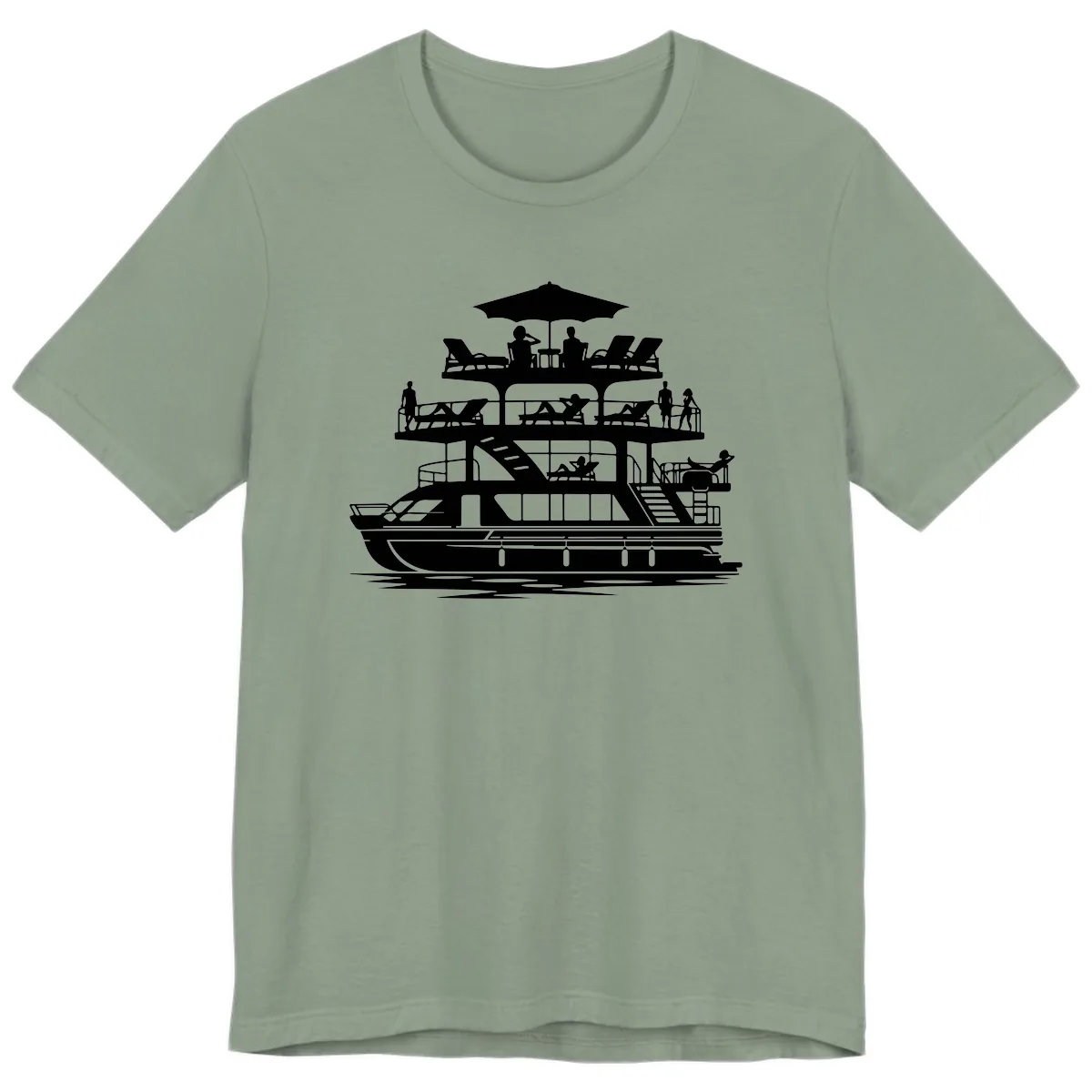 Pontoon Party People On Deck Premium T-Shirt in Sage