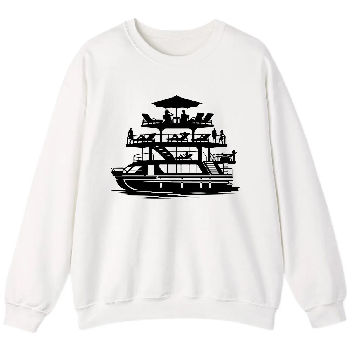 Pontoon Party People On Deck Sweatshirt in White