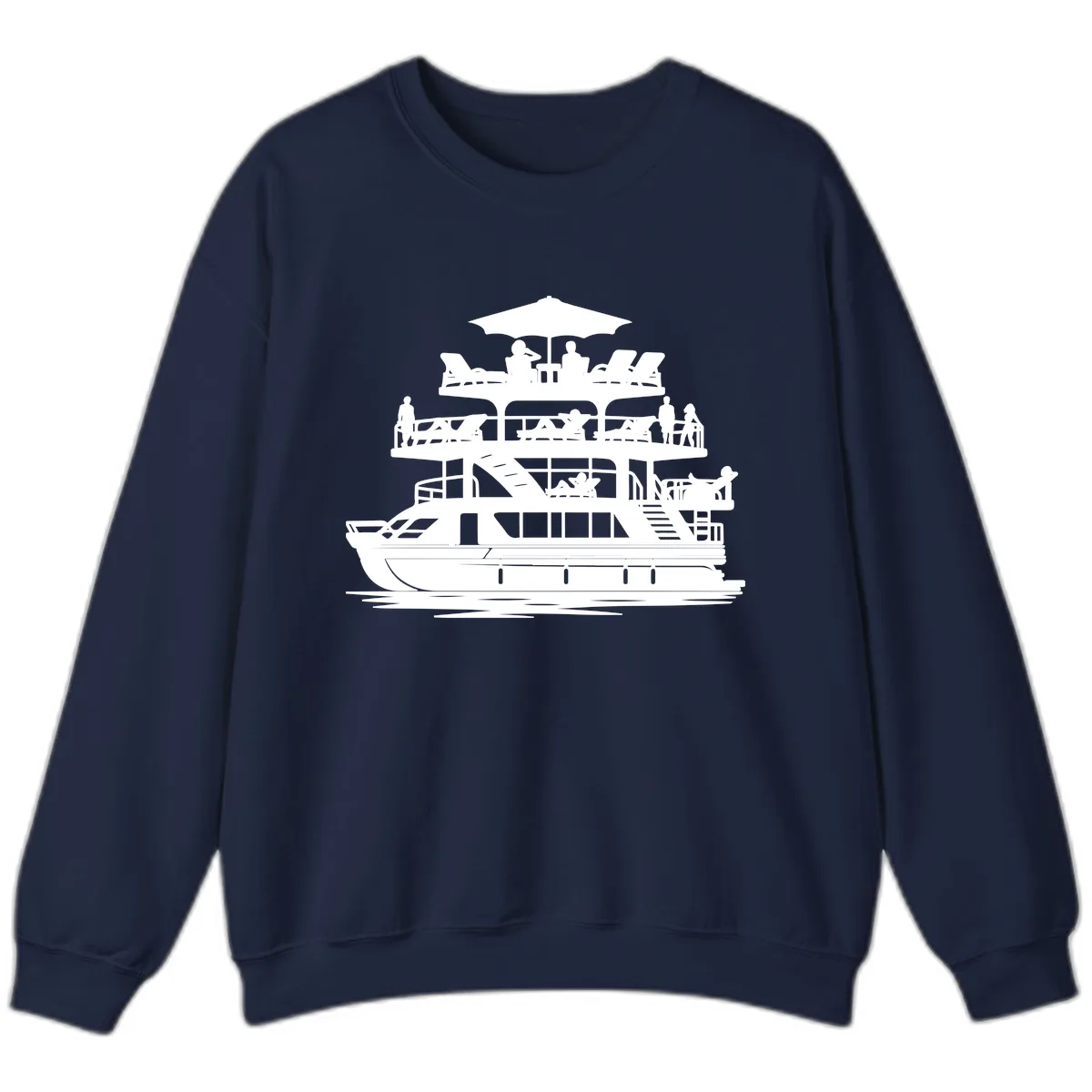 Pontoon Party People On Deck Sweatshirt in Navy