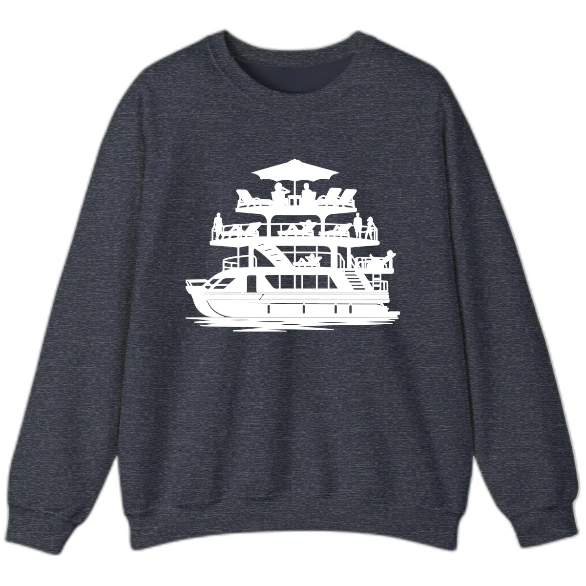 Pontoon Party People On Deck Sweatshirt in Heather Sport Dark Navy