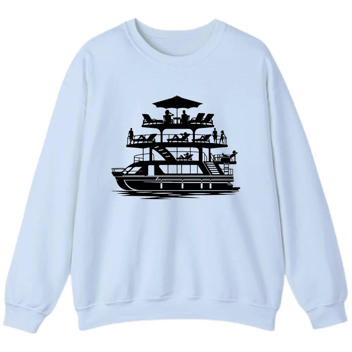 Pontoon Party People On Deck Sweatshirt in Light Blue