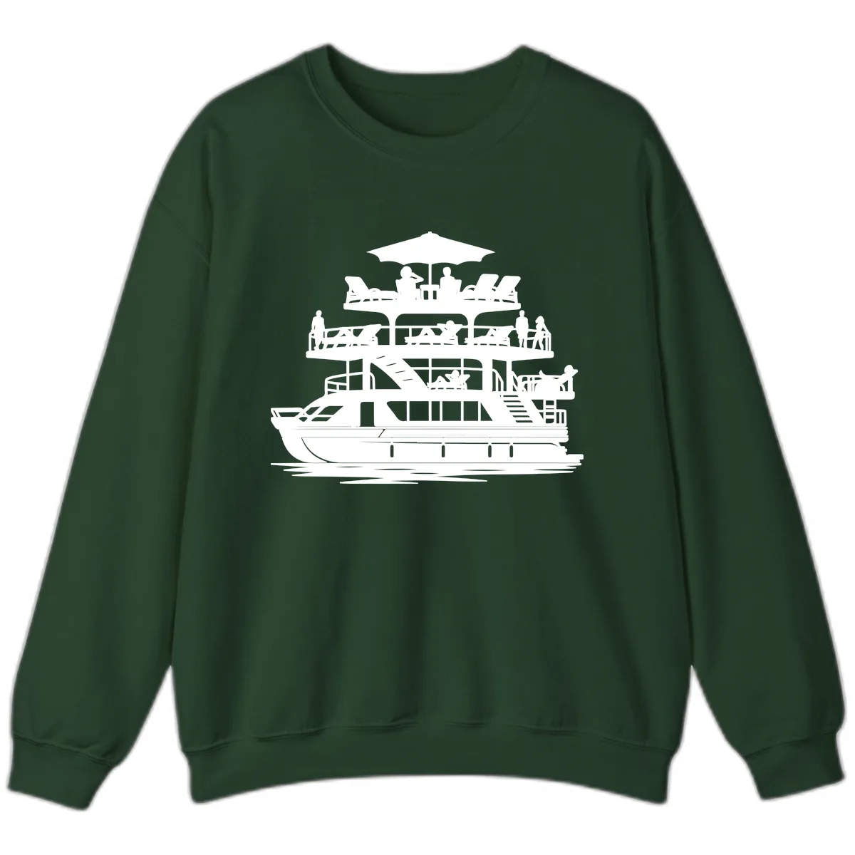 Pontoon Party People On Deck Sweatshirt in Forest Green
