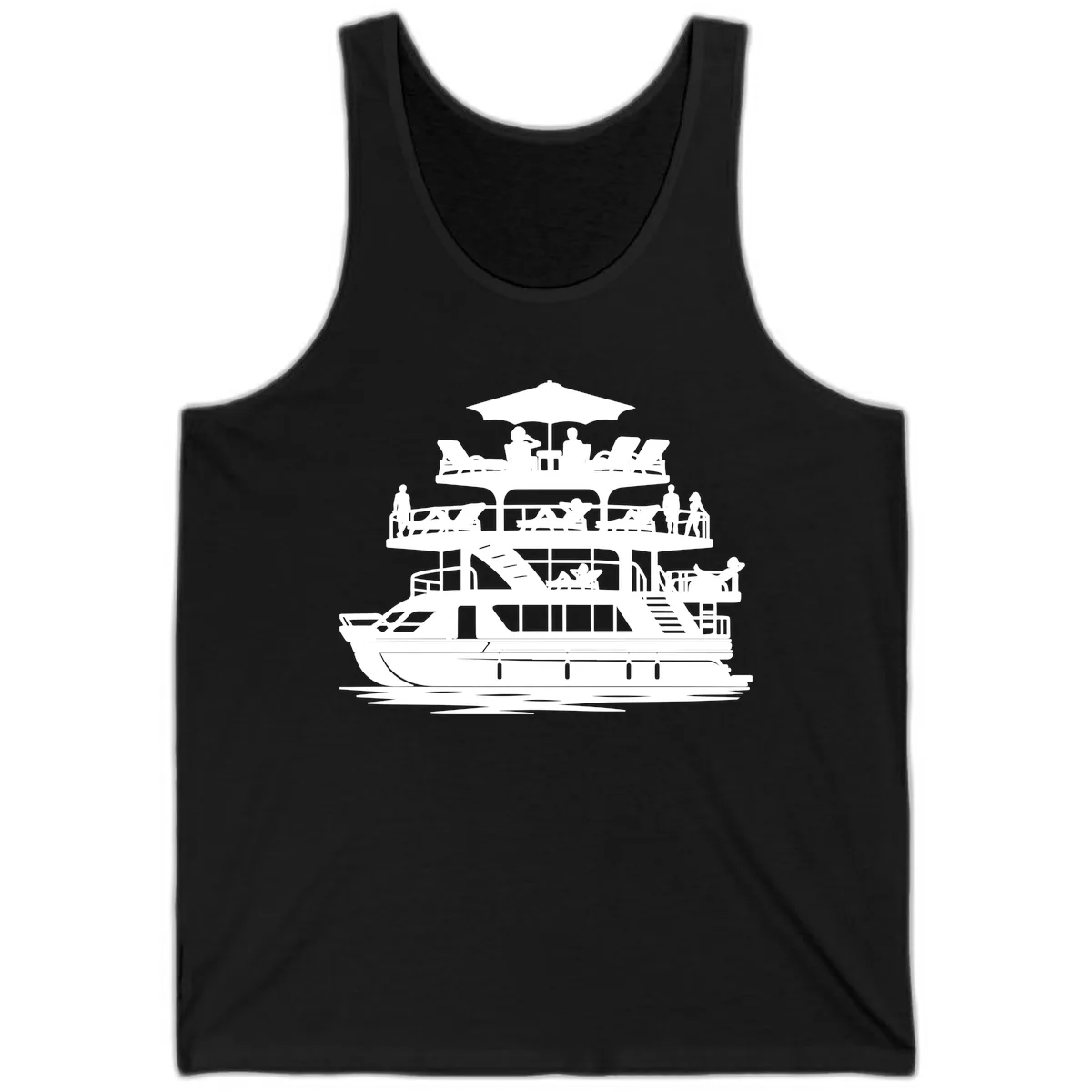 Pontoon Party People On Deck Tank in Black