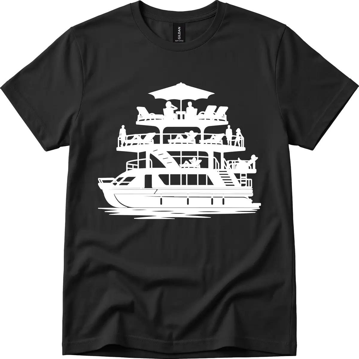 Pontoon Party People On Deck T-Shirt in Black