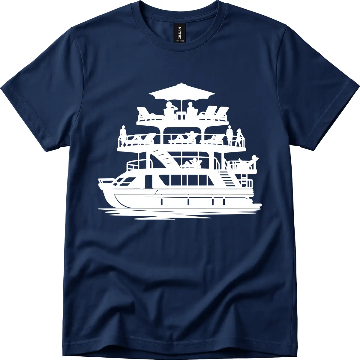 Pontoon Party People On Deck T-Shirt in Navy