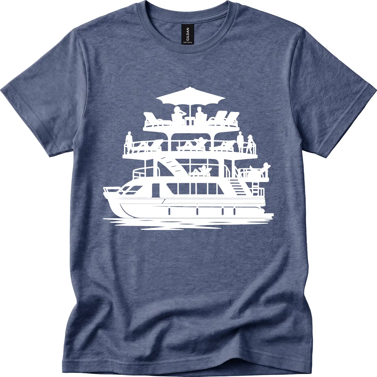 Pontoon Party People On Deck T-Shirt in Heather Navy