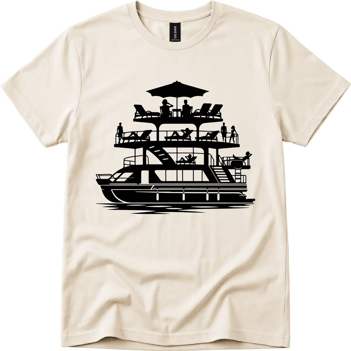 Pontoon Party People On Deck T-Shirt in Natural
