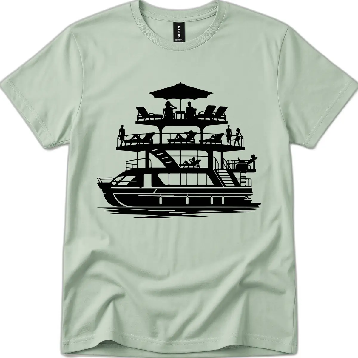 Pontoon Party People On Deck T-Shirt in Sage