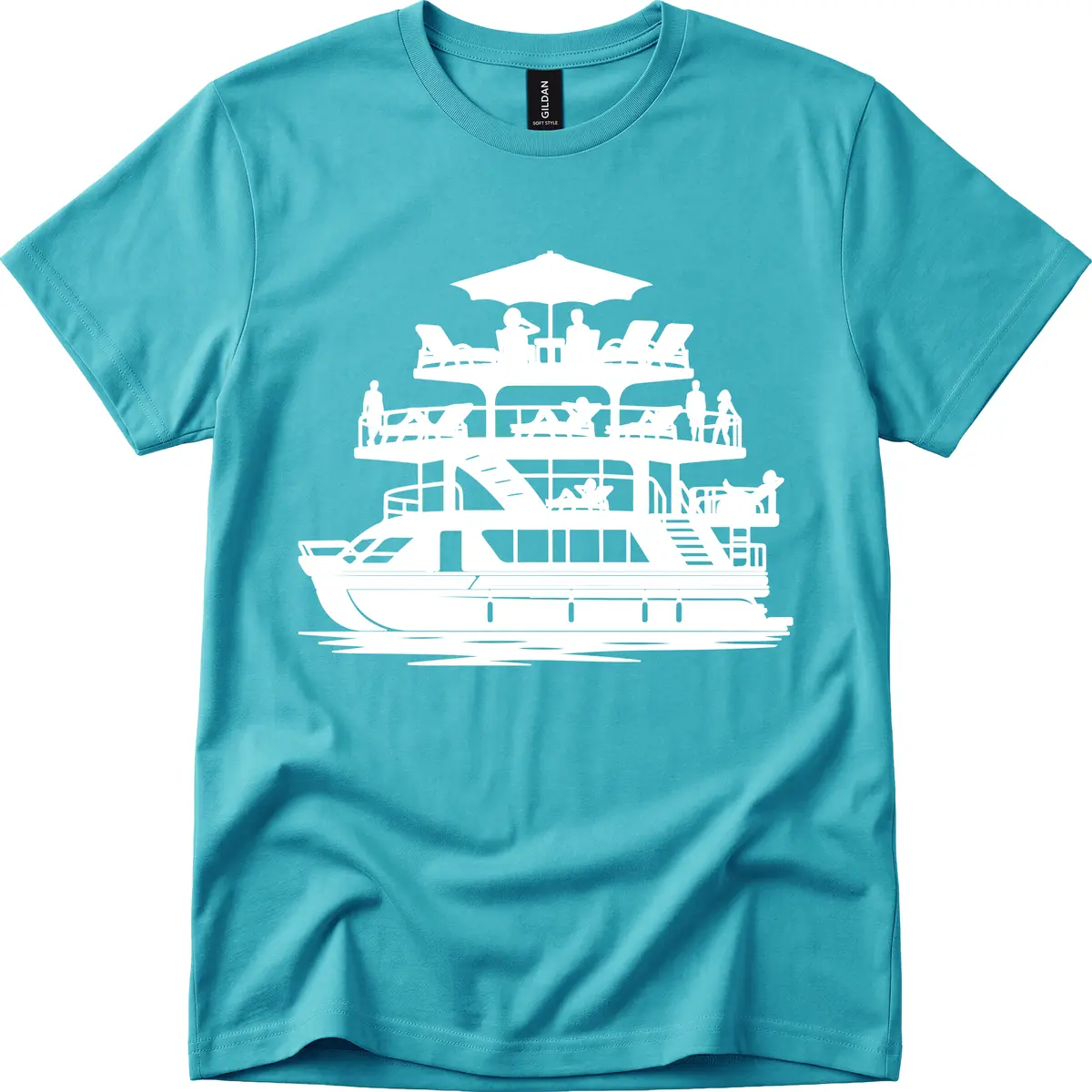 Pontoon Party People On Deck T-Shirt in Tropical Blue