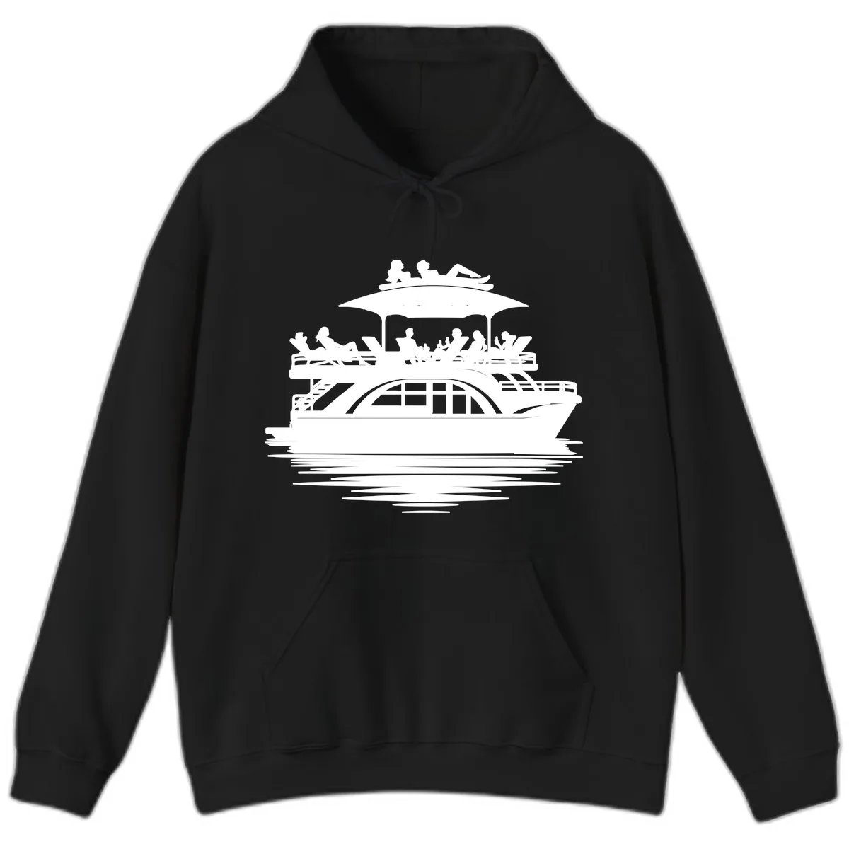 Pontoon Party People On The Water Hoodie in Black