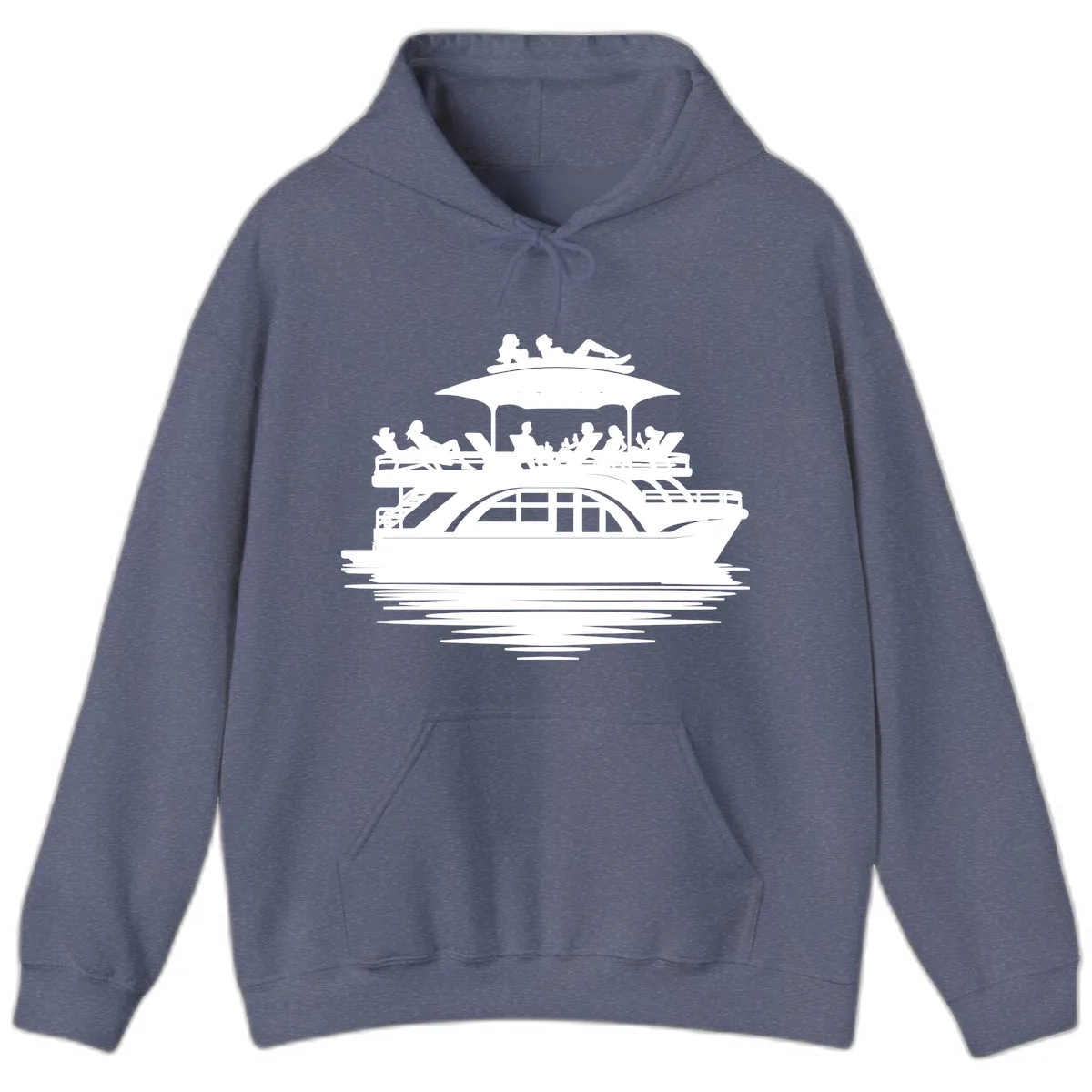 Pontoon Party People On The Water Hoodie in Heather Navy