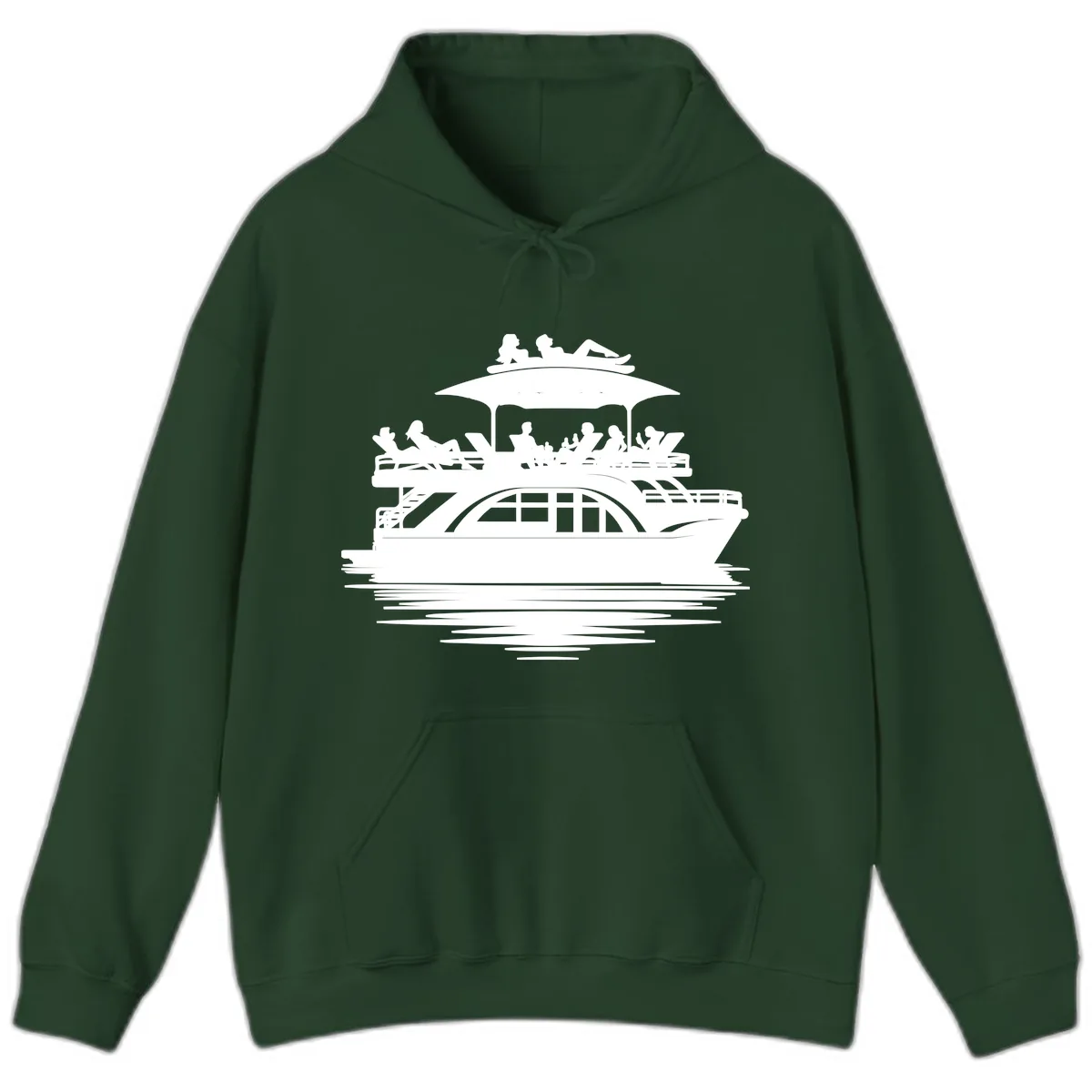 Pontoon Party People On The Water Hoodie in Forest Green