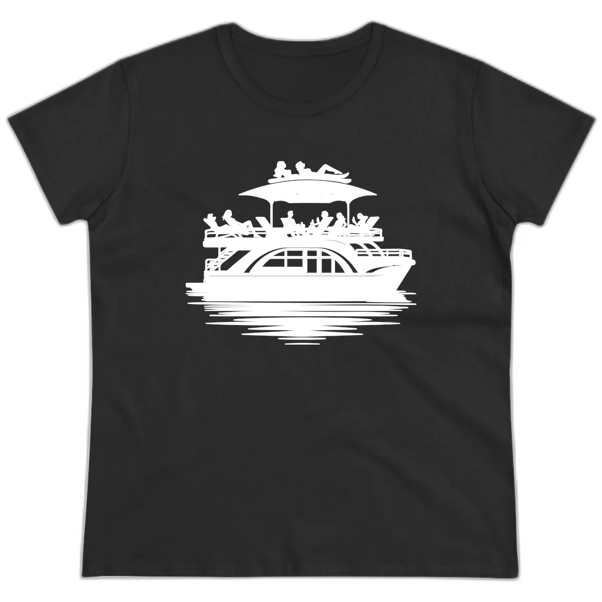 Pontoon Party People On The Water Ladies Tee in Black