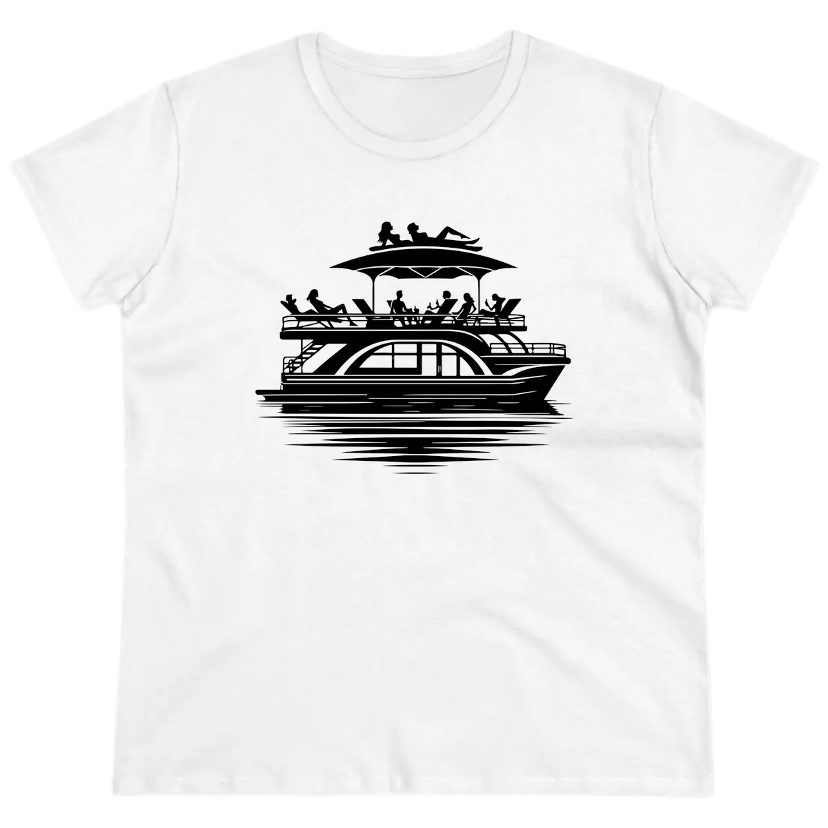 Pontoon Party People On The Water Ladies Tee in White