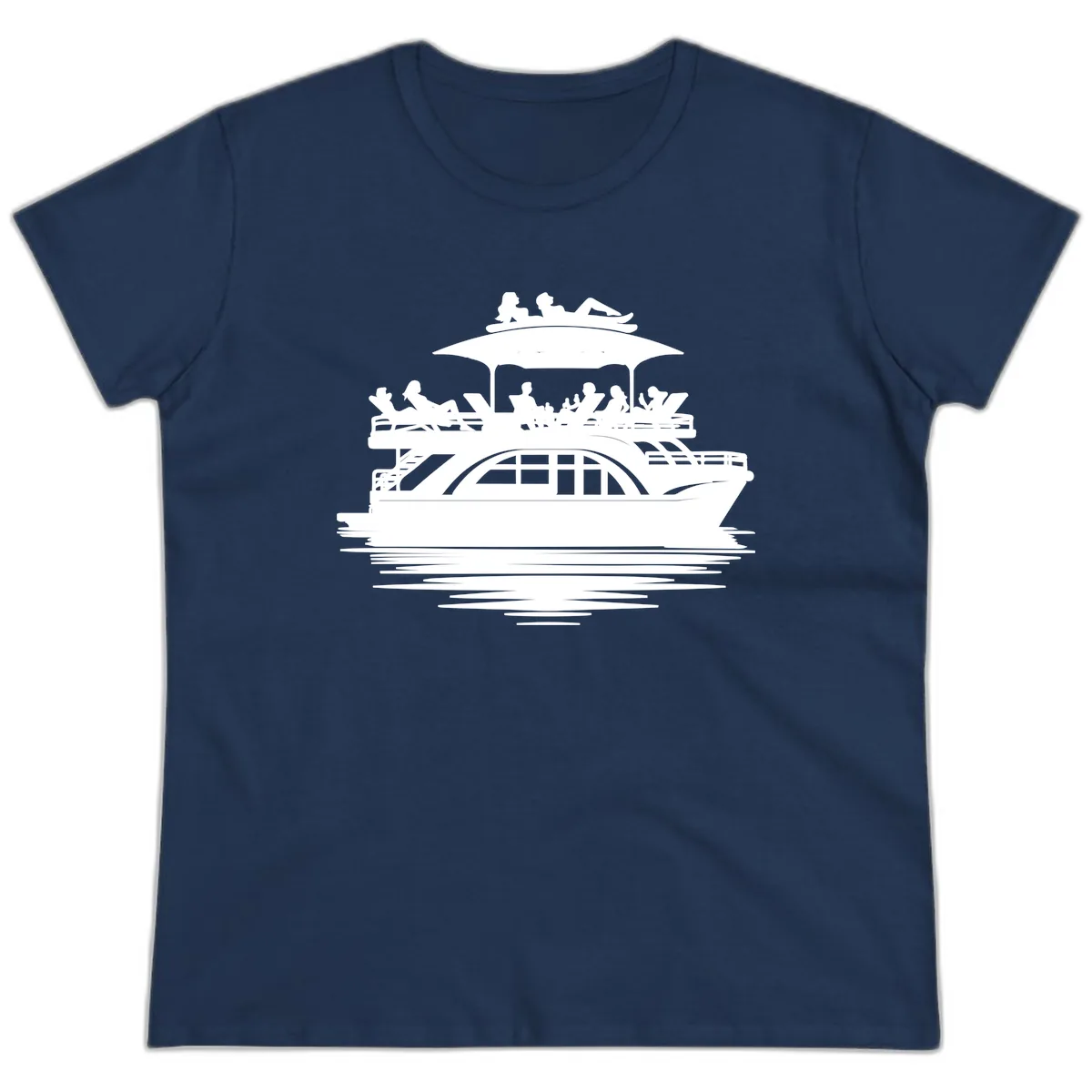 Pontoon Party People On The Water Ladies Tee in Navy