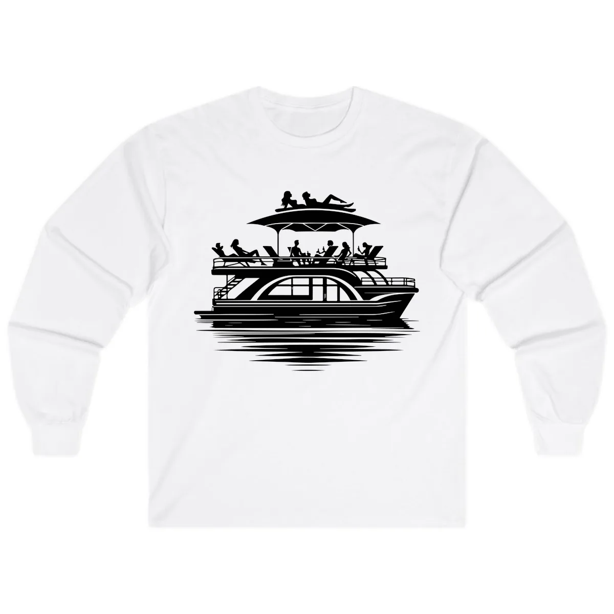 Pontoon Party People On The Water Long Sleeve in White