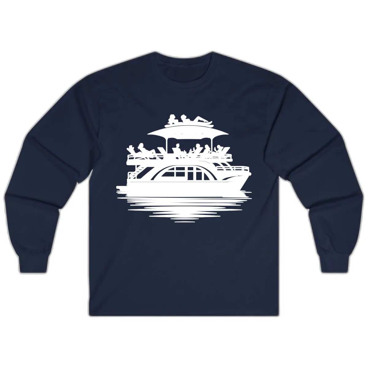 Pontoon Party People On The Water Long Sleeve in Navy