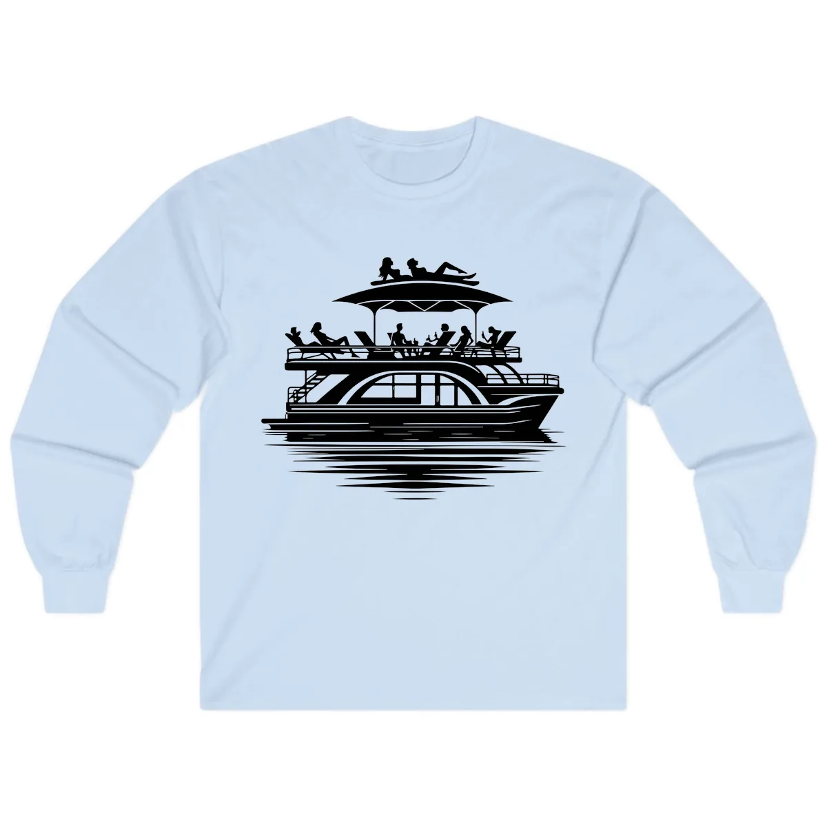 Pontoon Party People On The Water Long Sleeve in Light Blue