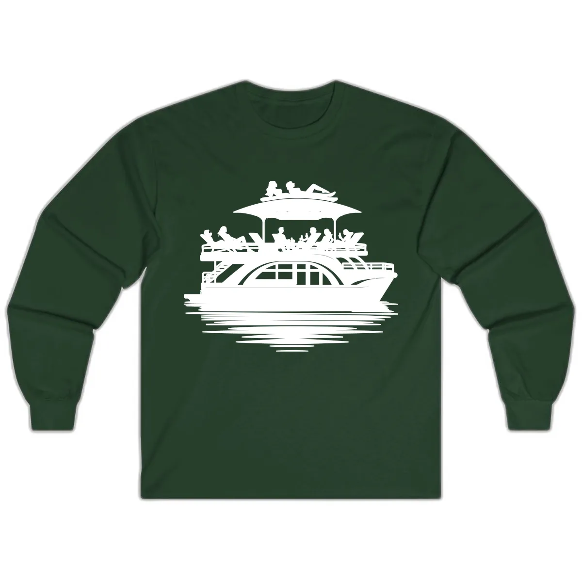 Pontoon Party People On The Water Long Sleeve in Forest Green