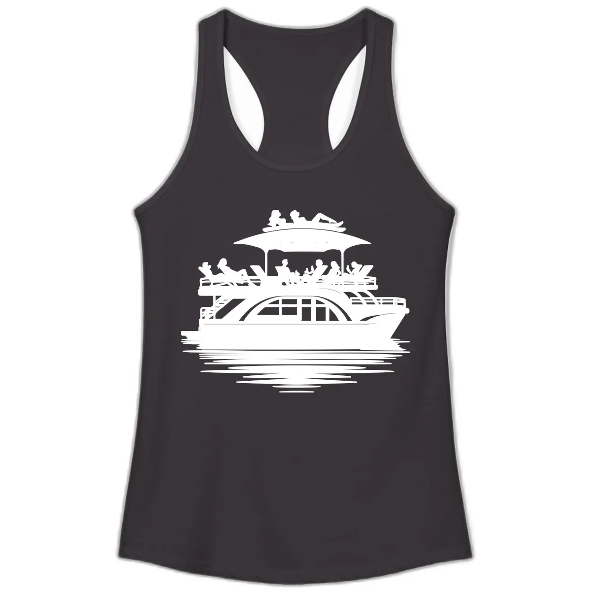 Pontoon Party People On The Water Ladies Tank in Black