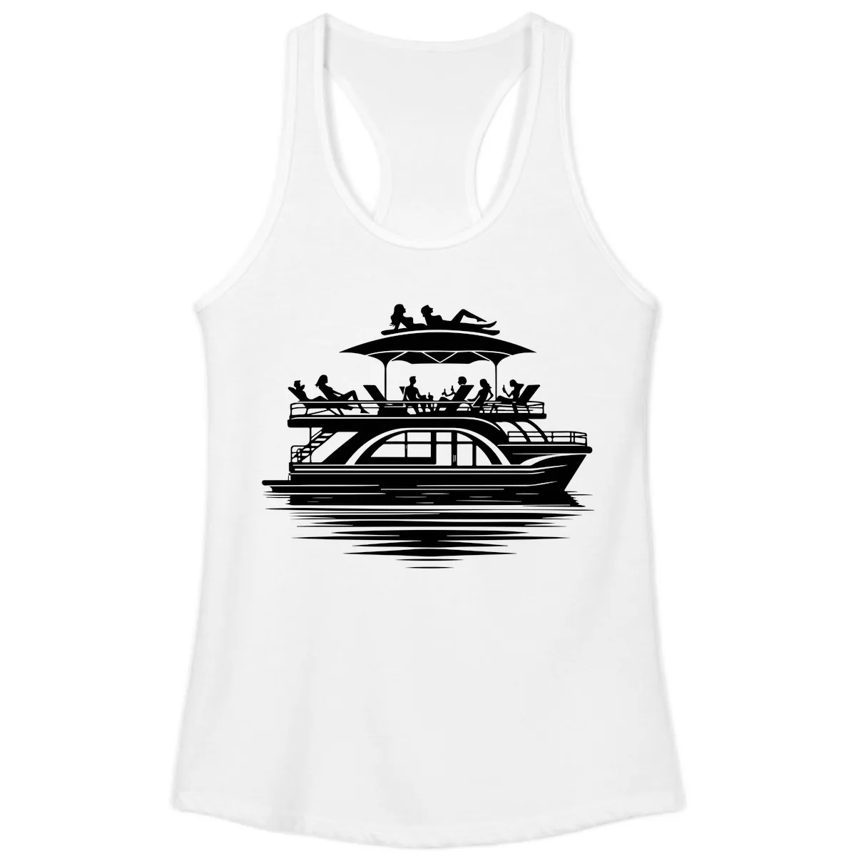 Pontoon Party People On The Water Ladies Tank in White