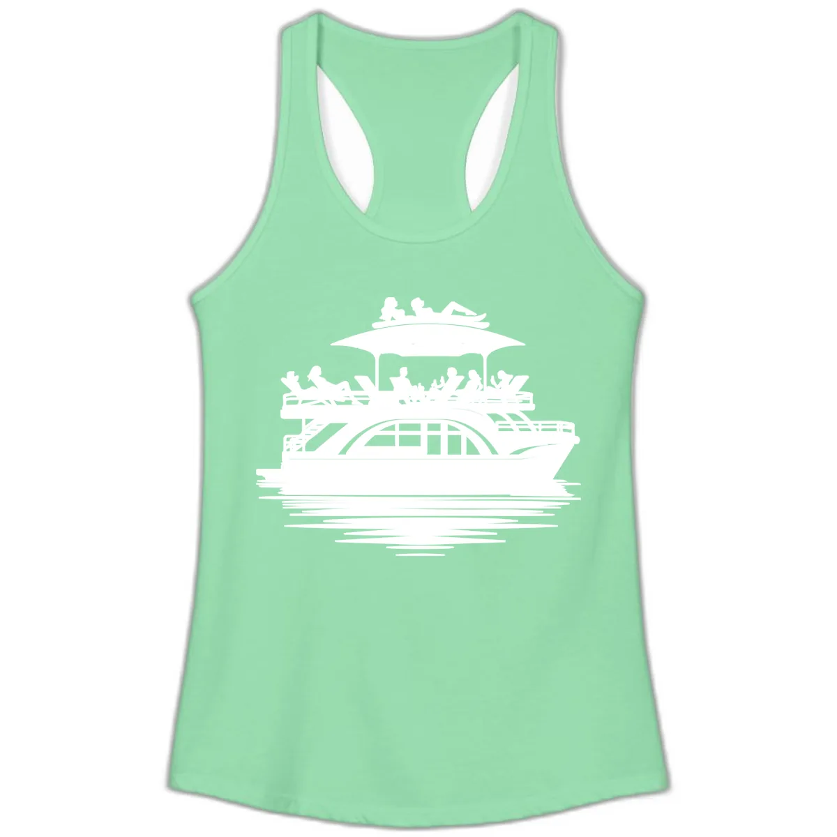Pontoon Party People On The Water Ladies Tank in Solid Mint