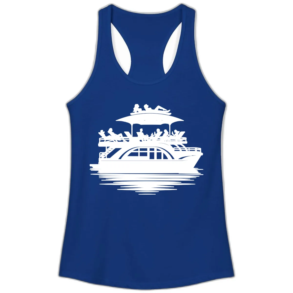 Pontoon Party People On The Water Ladies Tank in Solid Royal