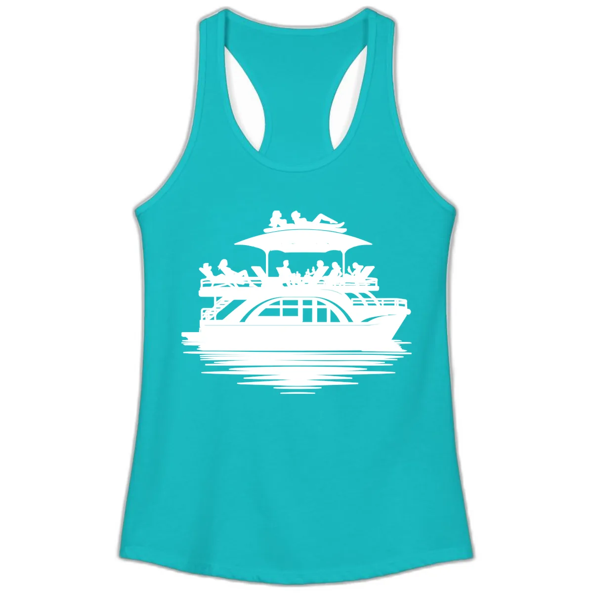 Pontoon Party People On The Water Ladies Tank in Tahiti Blue