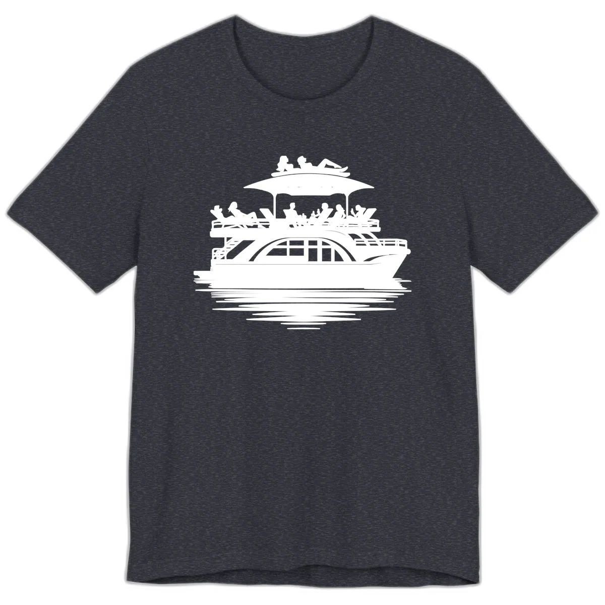 Pontoon Party People On The Water Premium T-Shirt in Heather Navy