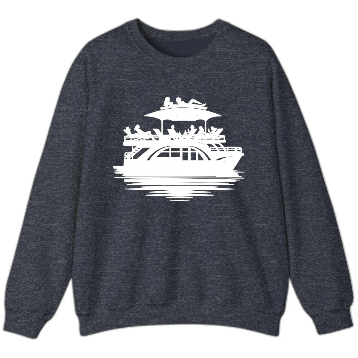 Pontoon Party People On The Water Sweatshirt in Heather Sport Dark Navy