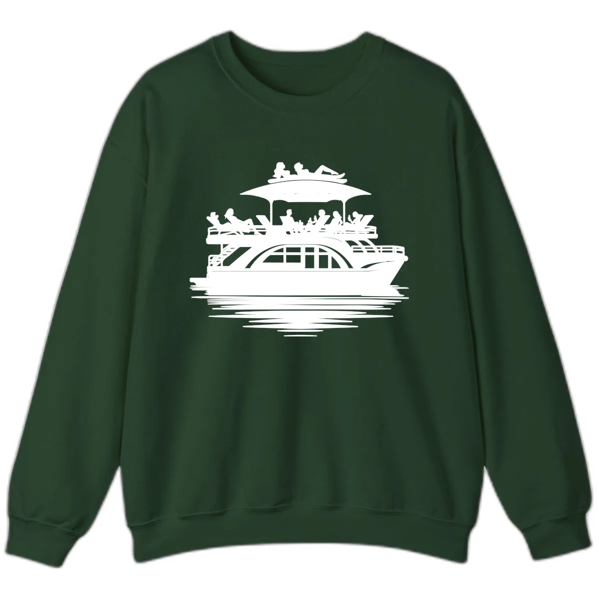 Pontoon Party People On The Water Sweatshirt in Forest Green