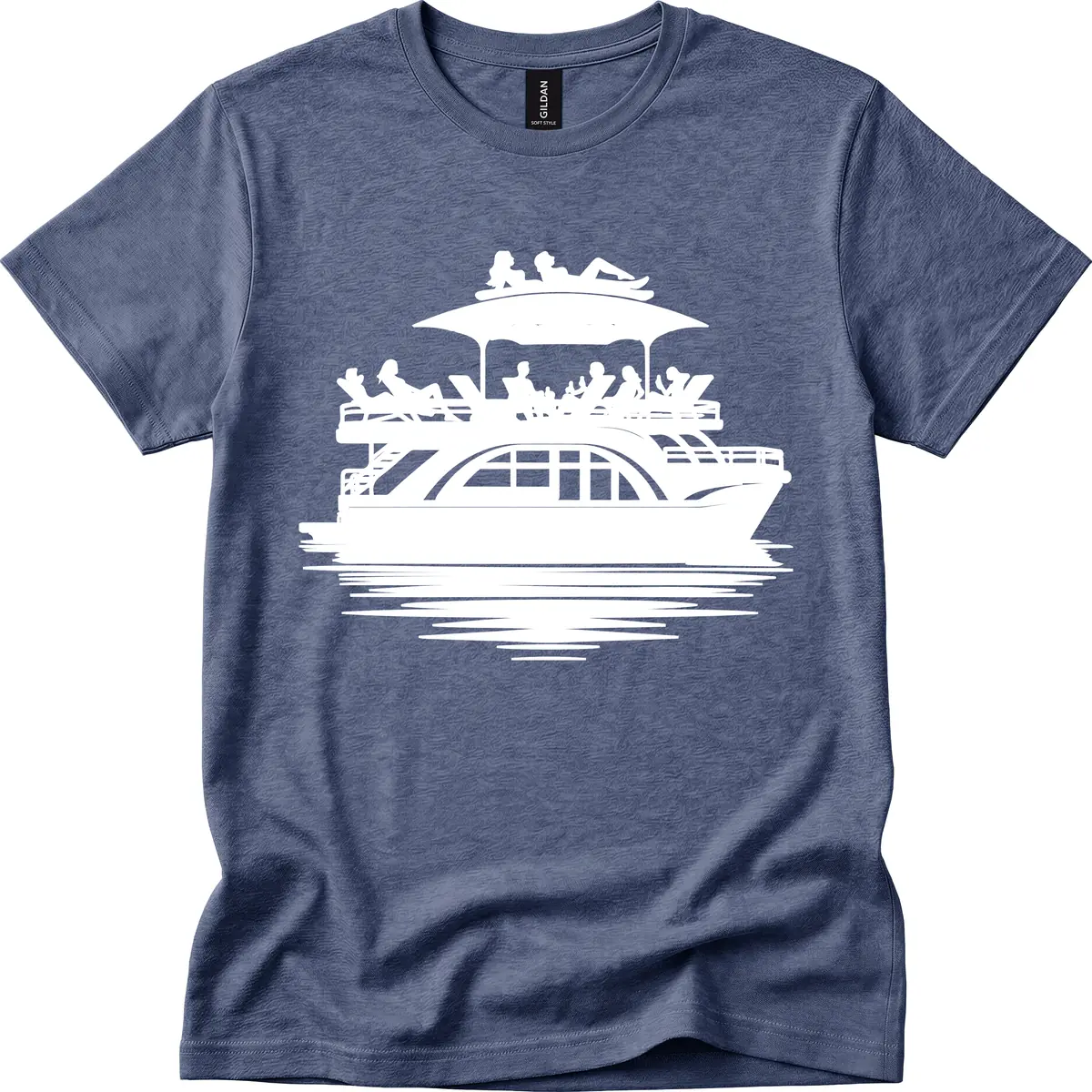Pontoon Party People On The Water T-Shirt in Heather Navy